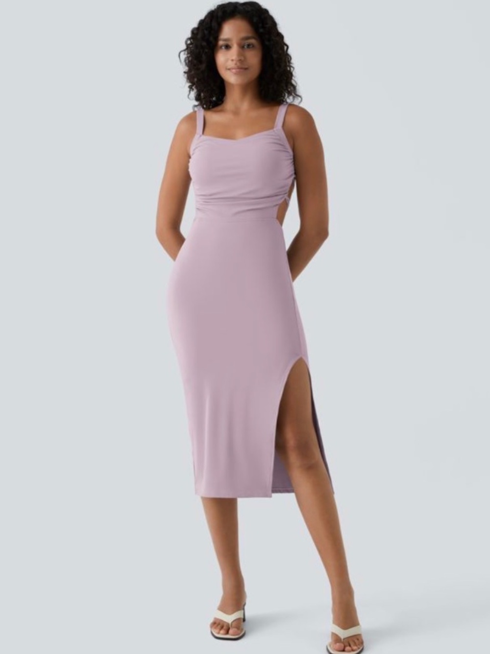 NWT Halara Ruched Lace Up Bodycon Midi Dress Women's Size S C